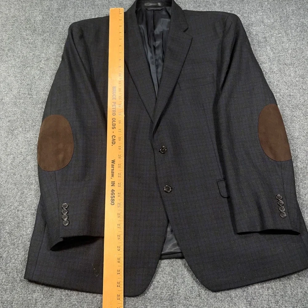LRL Ralph Lauren Plaid Sport Coat Mens 48R Elbow‎ Patches Wool Blazer Grey Navy